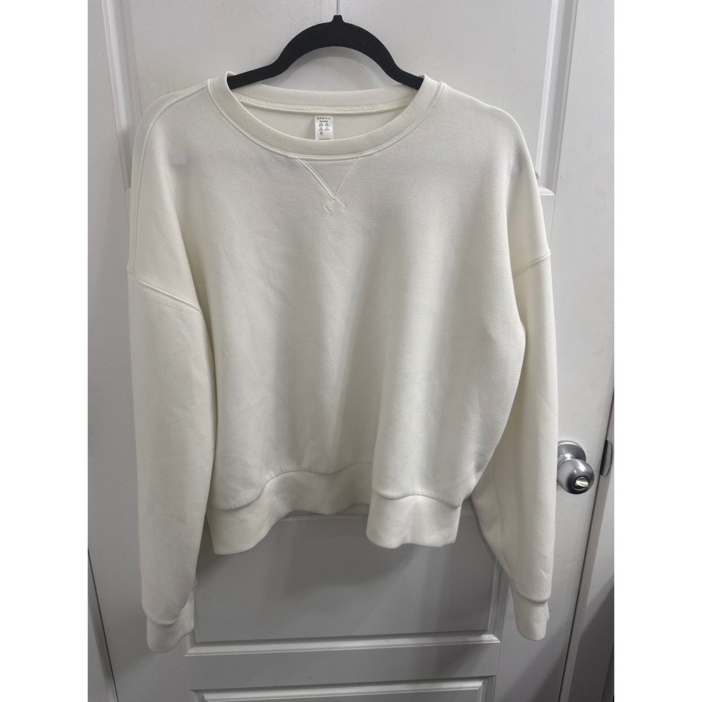 Spanx AirEssentials Crewneck Sweatshirt White Box Pleat Pullover Medium